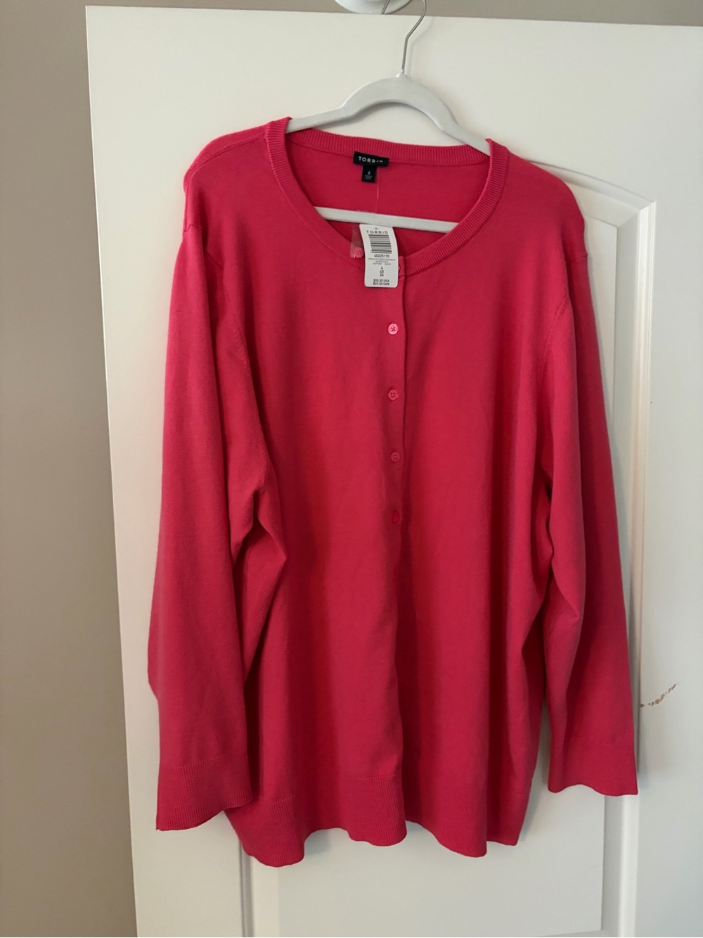 Torrid - Size 4 - Hot Pink Button-Front Long Sleeve Knit Cardigan